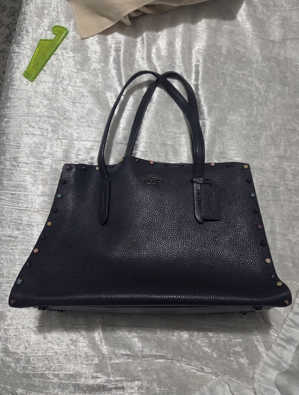 Coach Charlie Carryall Leather Tote with Multicolor Stud Accents
